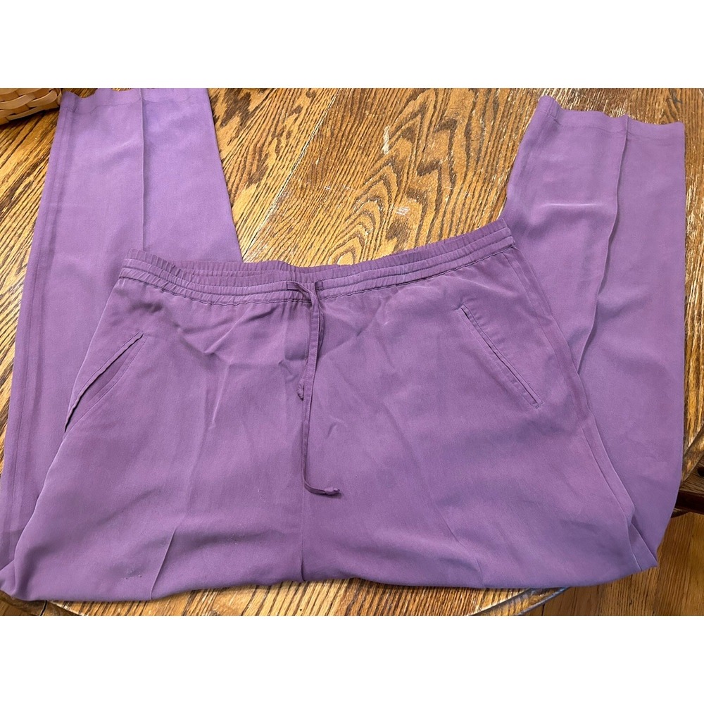 Sag Harbor Silk Violet Size L Leisure pants Drawstring Wst Relaxed Fit 40X30"